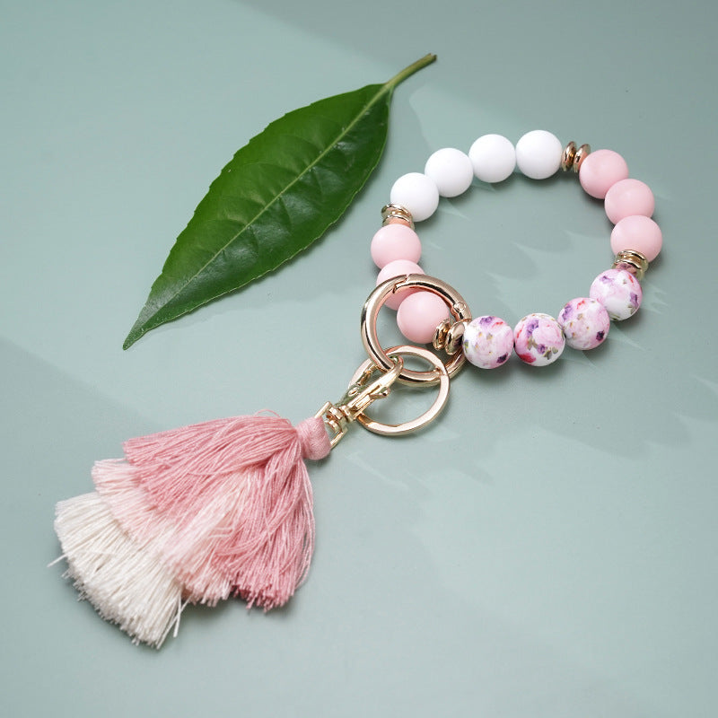 Wholesale Colorful Silicone Beads Three Layers Tassel Beaded Wrist Keychain